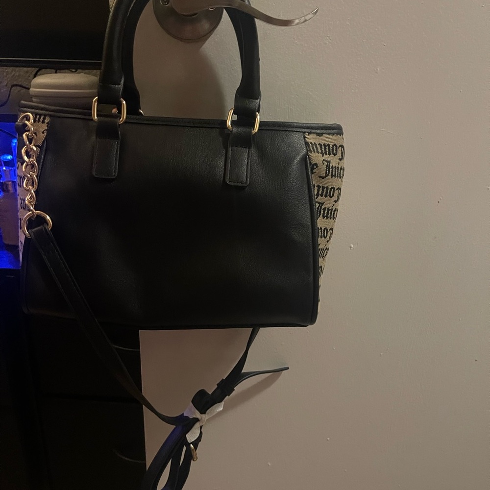 Juicy Couture Black & Beige Logo Tote Satchel with Gold Hardware - Picture 2 of 4